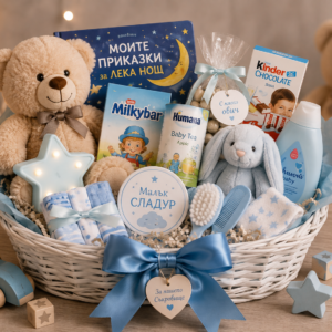 Подаръчна кошница за бебе "Добре дошло, малко чудо"